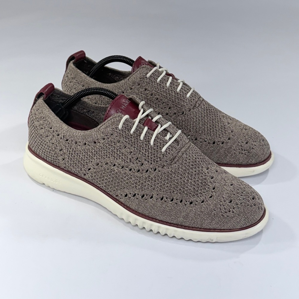 Cole Haan 2.Zerogrand Stitchlite Shoe Sz 10 Truffle Burgundy Wingtip Oxford Knit